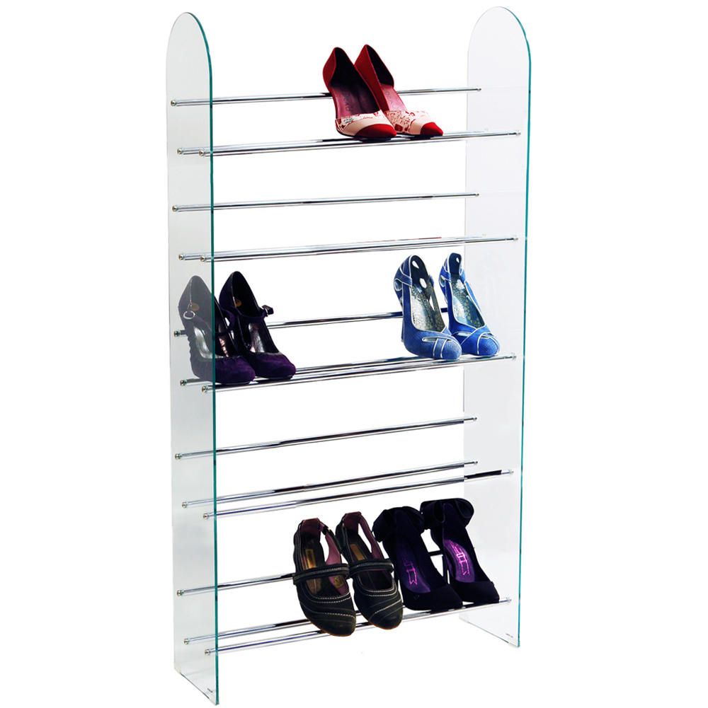 LUXOR 5 Tier 15 Pair Shoe Storage Shelf Rack Glass / Chrome