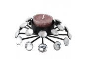 STARBURST - Metal and Crystal Round Single Candle / Tea light Holder - Black