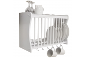 CHESHUNT - Wall Mounted Kitchen Plate Cup / Storage Rack with Hooks - White