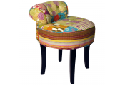 PATCHWORK - Shabby Chic Chair Padded Stool / Wood Legs - Multi-coloured