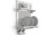 NOVEL - Kitchen Plate Bowl Cup Display / Wall Rack Shelves with Hooks - White