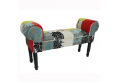 PLUSH PATCHWORK - Shabby Chic Chaise Pouffe Stool / Wood Legs - Blue / Green / Red