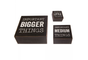 THINGS - Set of 3 Wood Square Organiser Storage Boxes - Black /Brown / White