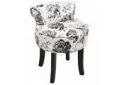 BLACK ROSE - Stool / Low Back Padded Dressing Chair with Wood Legs - Black / White