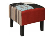 PLUSH PATCHWORK - Shabby Chic Square Pouffe Stool / Wood Legs - Blue / Green / Red