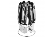 GADGETS - Complete Set of 6 Kitchen Utensils and Metal Stand - Black / Silver