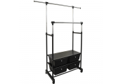 STORE - Fully Adjustable Double Wardrobe / Hanging Clothes Rail with Drawers - Black / Silver