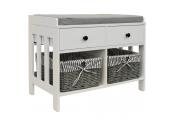 DOUBLE -  Storage / Shoe Storage Bench with Two Drawers and Baskets - White / Grey