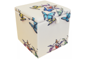 BUTTERFLY - Square Storage Ottoman Stool / Blanket Box Cube - Cream / Multi