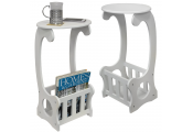 SCROLL - 2 PACK - Side / End / Bedside Table with Magazine / Book Storage Rack - White