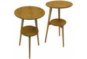 ORION - 2 PACK - Retro Solid Wood Tripod Leg Round Table with Shelf - Natural