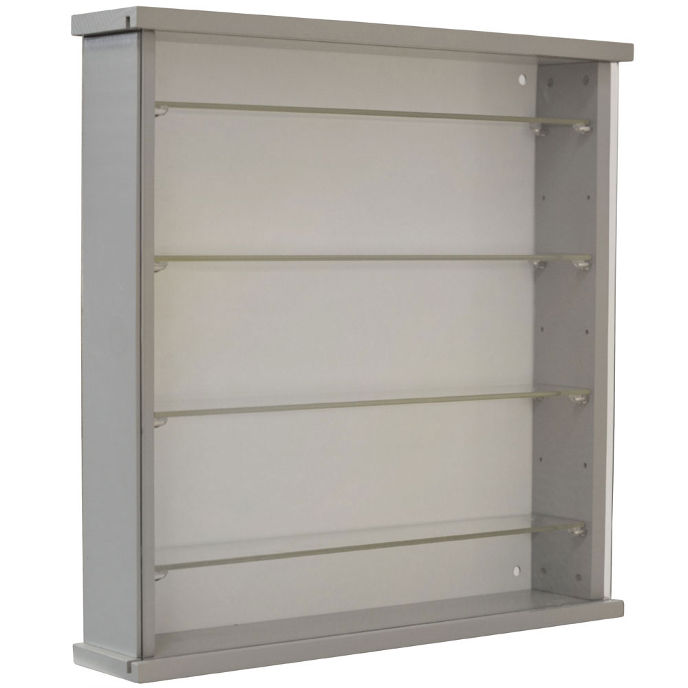Wood Wall Display Cabinet with 4 Adjustable Glass Shelves - Grey