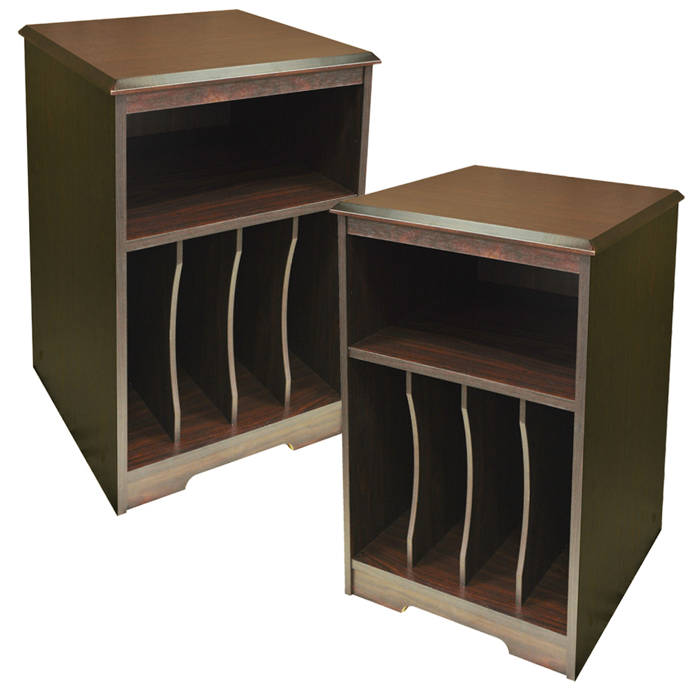 AUDIO - PACK OF TWO - Storage Side End / Bedside Table with Cubbies - Walnut