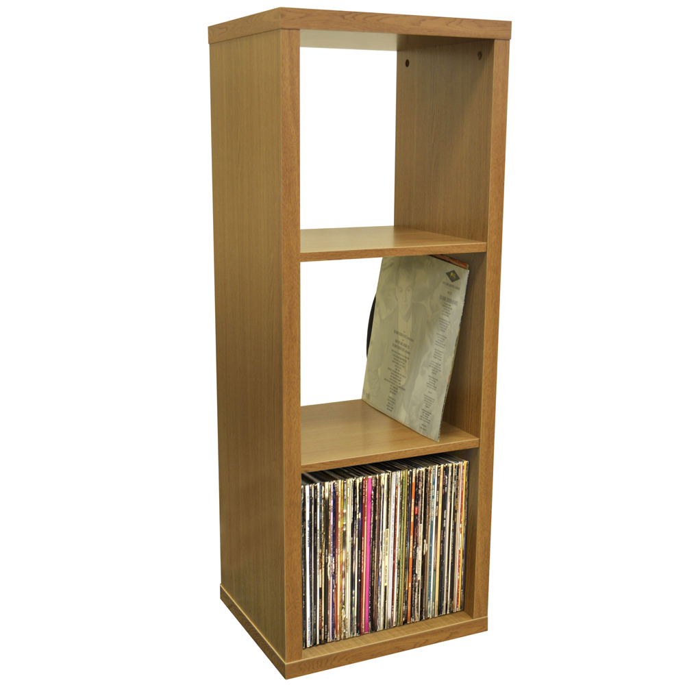 CUBE - 3 Cubby Square Display Shelves / Vinyl LP Record Storage - Oak