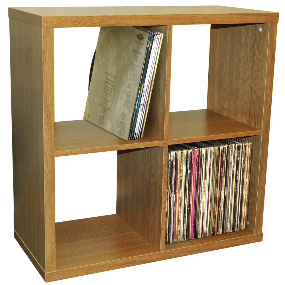 CUBE - 4 Cubby Square Display Shelves / Vinyl LP Record Storage - Oak