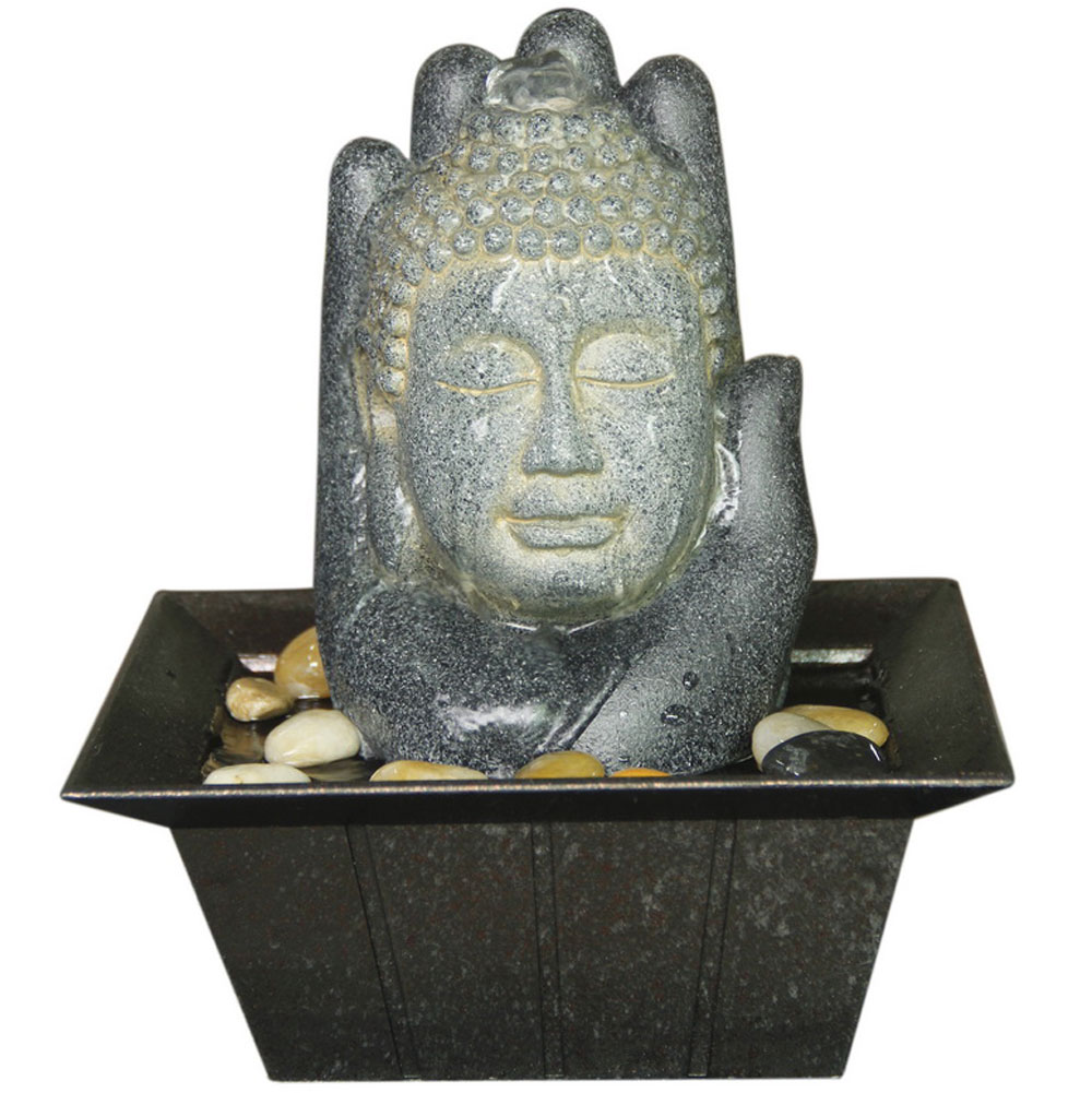 Buddha and Hand Tabletop Indoor Fountain / Water Feature with Pebbles