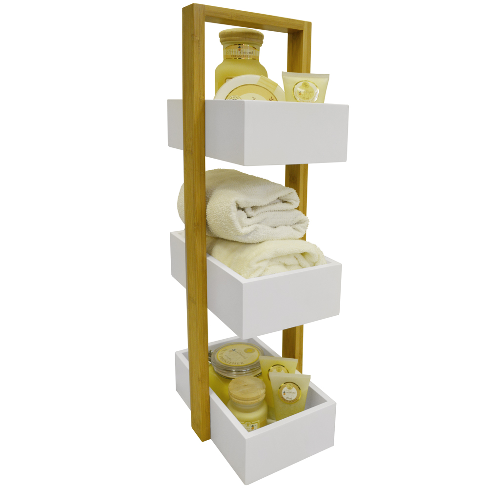 ECHE - 3 Tier Bathroom Storage Shelf / Caddy / Basket - White / Natural