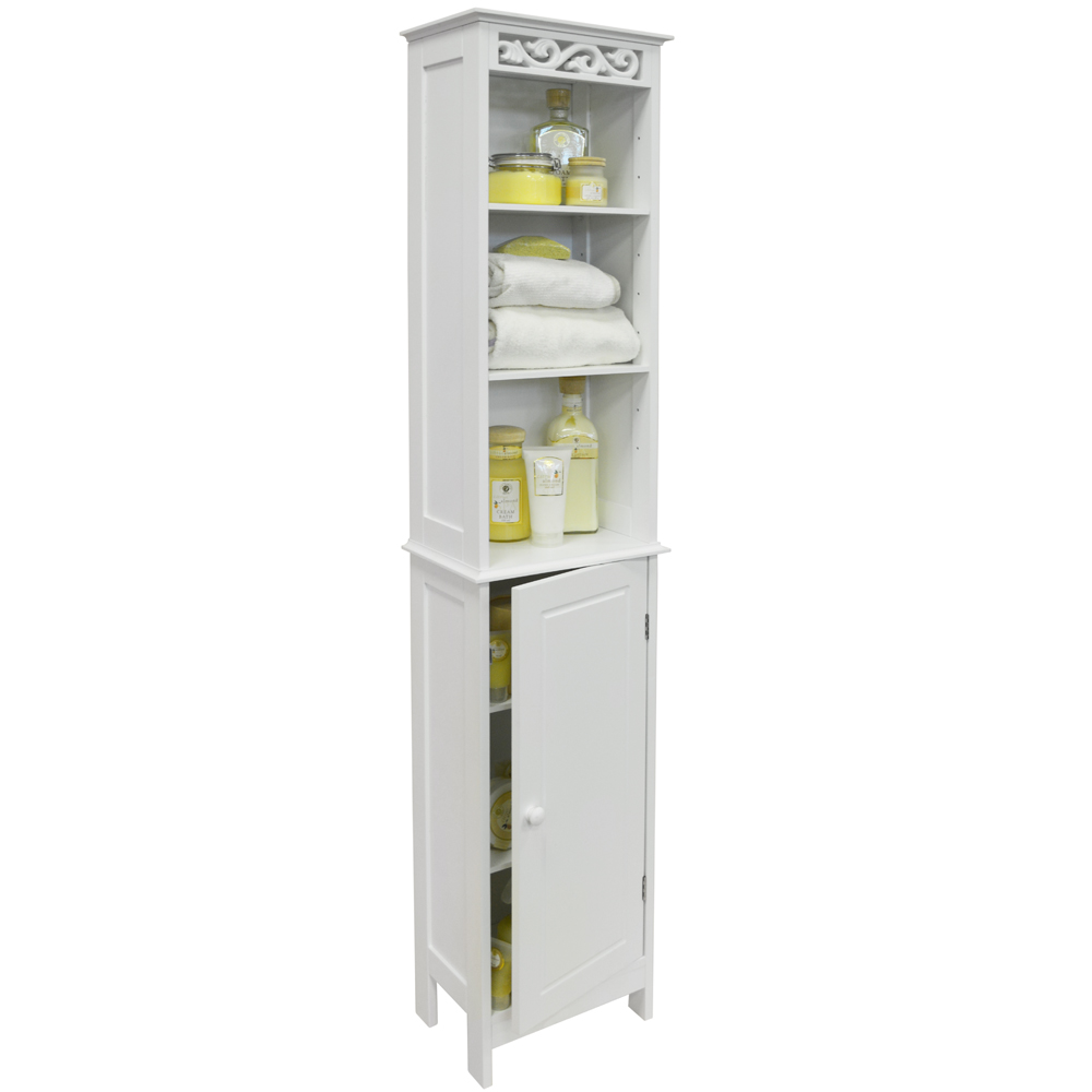 FLEUR - Floor Standing Tall Bathroom Storage Cupboard with Open Shelves - White