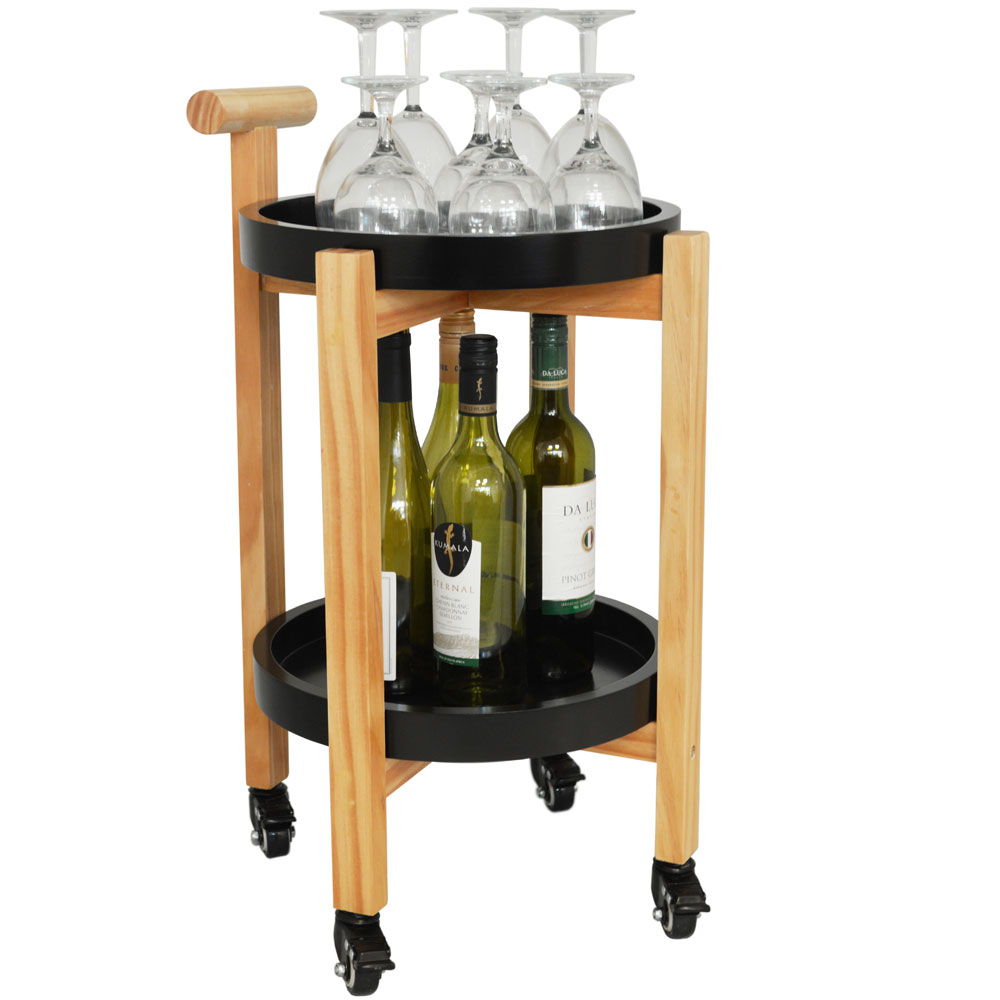 Wood Drinks / Tea Trolley Table with 2 Removable Trays - Black / Natural