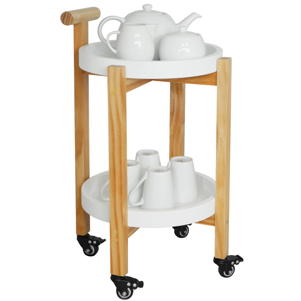 Wood Drinks / Tea Trolley Table with 2 Removable Trays - White / Natural