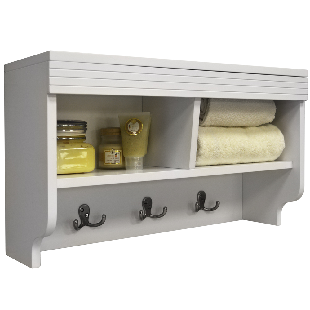 CHUBBY - Wall Mounted Storage Cubby Shelf with Coat Hooks - White