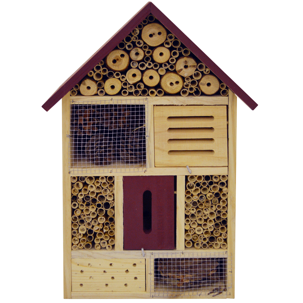 BUG - 4 Storey Solid Wood Insect / Butterfly / Bee Hotel / House - Brown / Red
