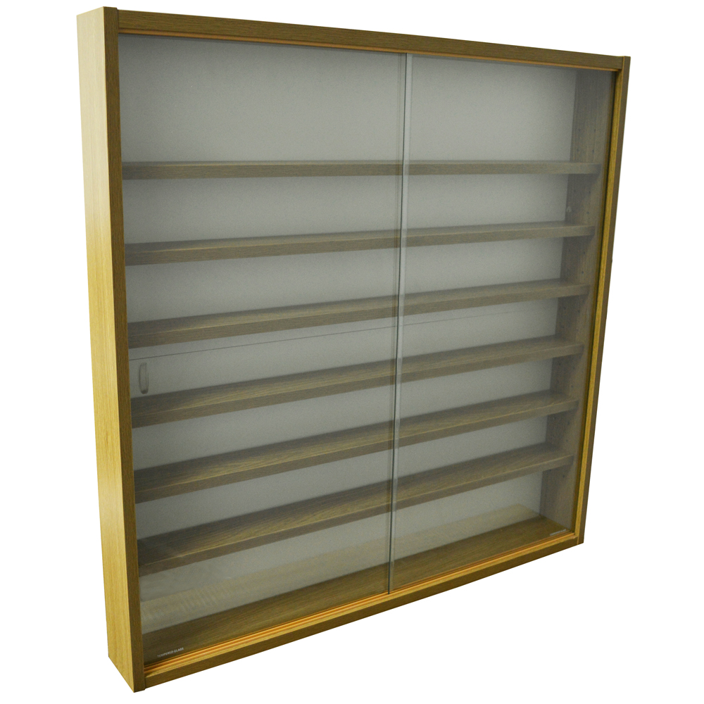 REVEAL - 6 Shelf Glass Wall Collectors Display Cabinet - Oak