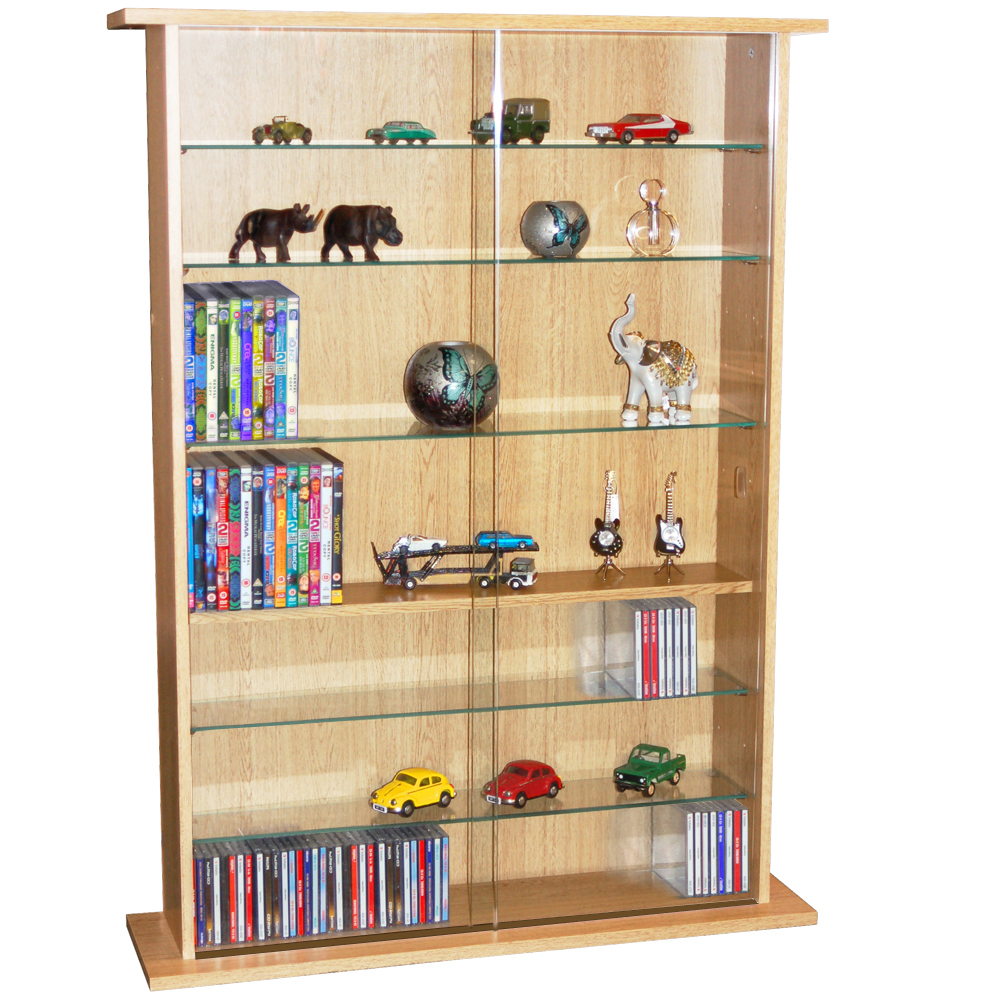 BOSTON - Glass Collectable Display Cabinet / 600 CD / 255 DVD Storage Shelves - Beech