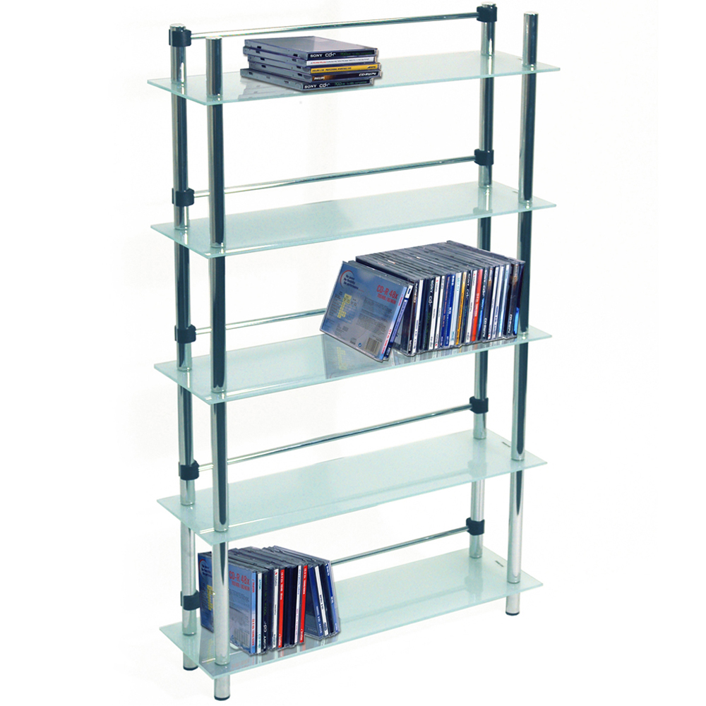 MAXWELL - 5 Tier 165 DVD / Blu-ray / 250 CD / Media Storage Shelves - Frosted