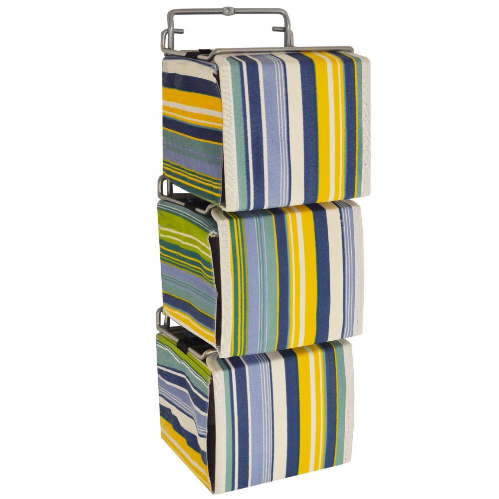 STRIPE - 3 Wall Mounted Fabric Storage Boxes for CD / Toys / Toiletries - Blue / Green