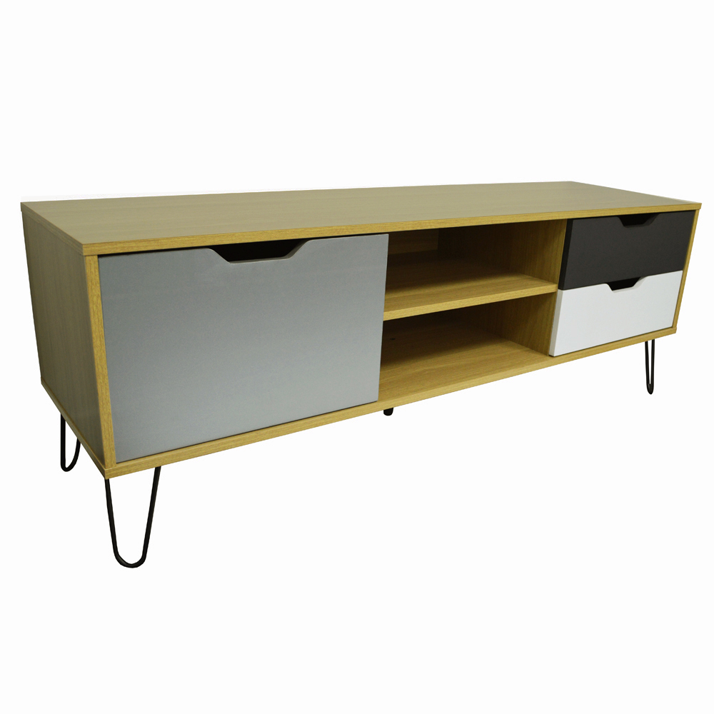 Large TV / Entertainment Unit With Three Storage Drawers - Beech / Muticoloured