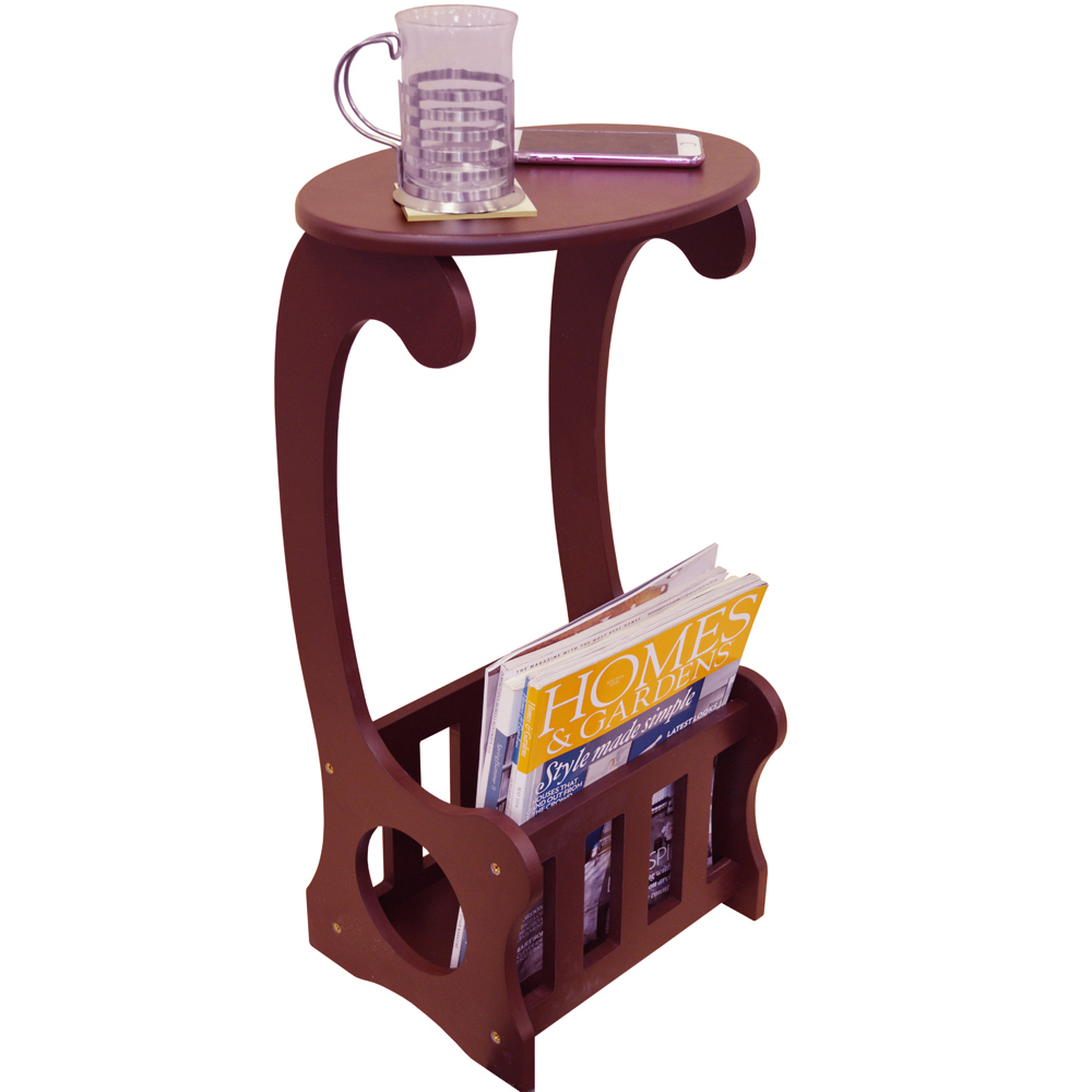 SCROLL - Side / End / Bedside Table with Magazine / Book Storage Rack - Dark