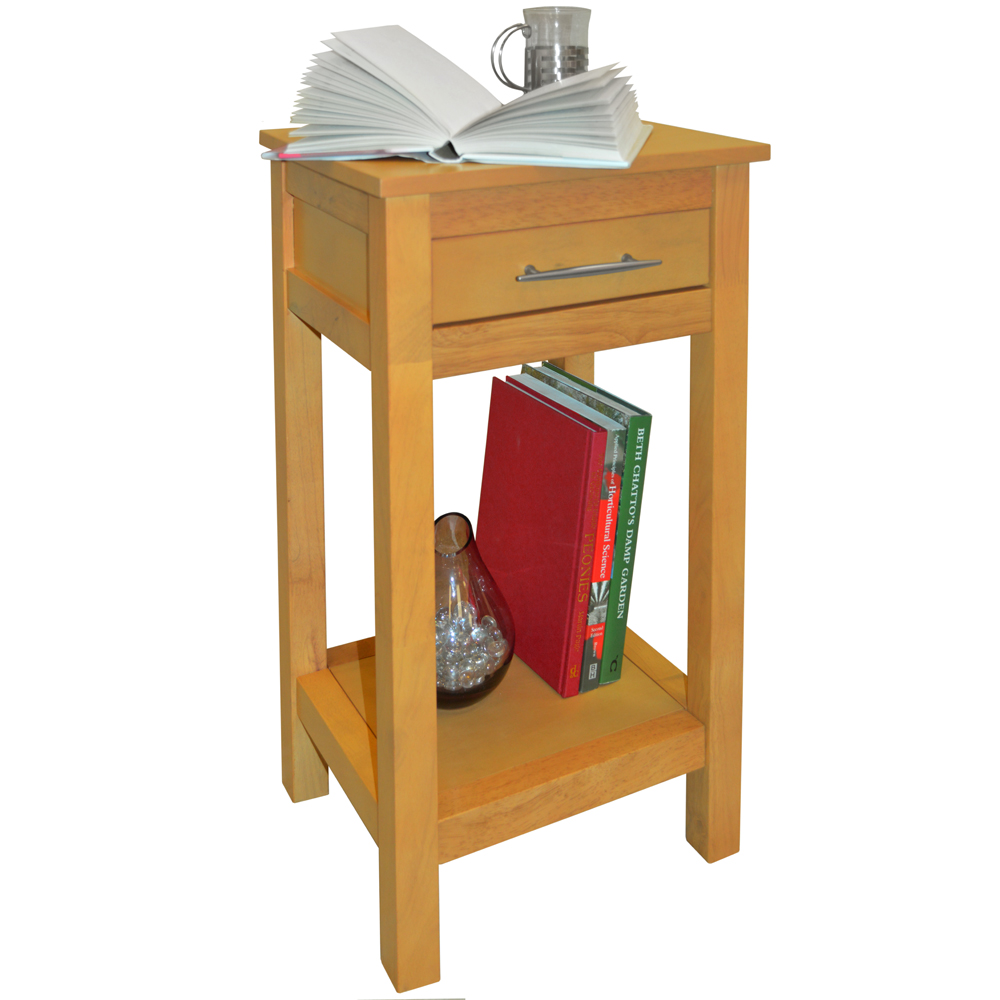 ASPEN - Solid Wood Storage Telephone / End / Bedside Table with Drawer - Light Wood