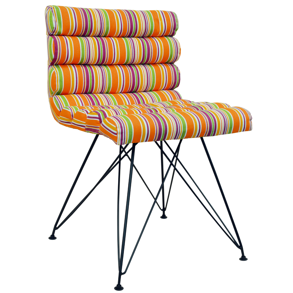 RETRO - Bright Stripe Metal Leg Padded Chair - Orange / Pink