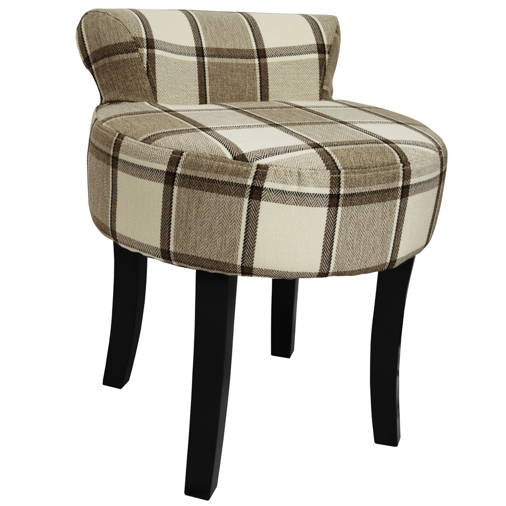 WATSONS - Low Back Chair / Padded Stool With Wood Legs - Mink Check
