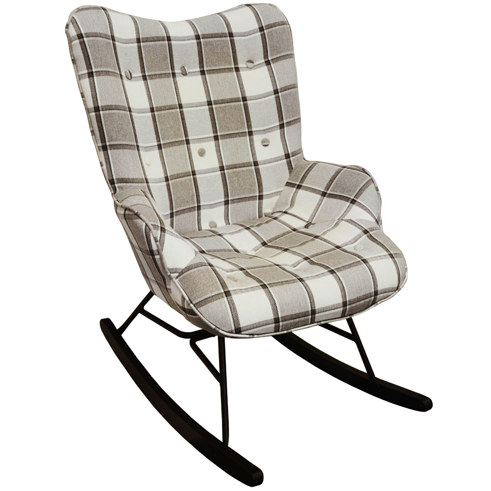 CHECK - Wing Back Rocking / Nursing Chair with Checked Tartan Fabric - Grey / White / Black