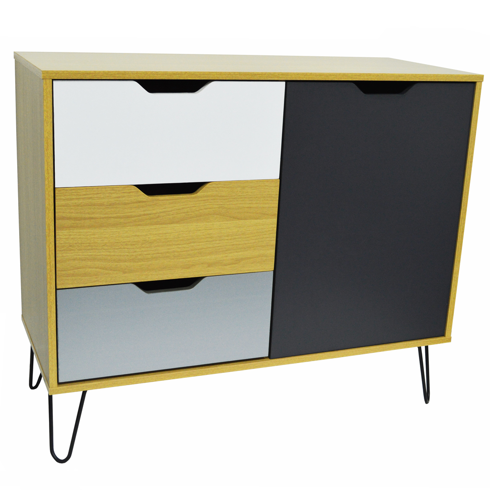 INDUSTRIAL - Modern Storage Cabinet - Beech / Multicoloured