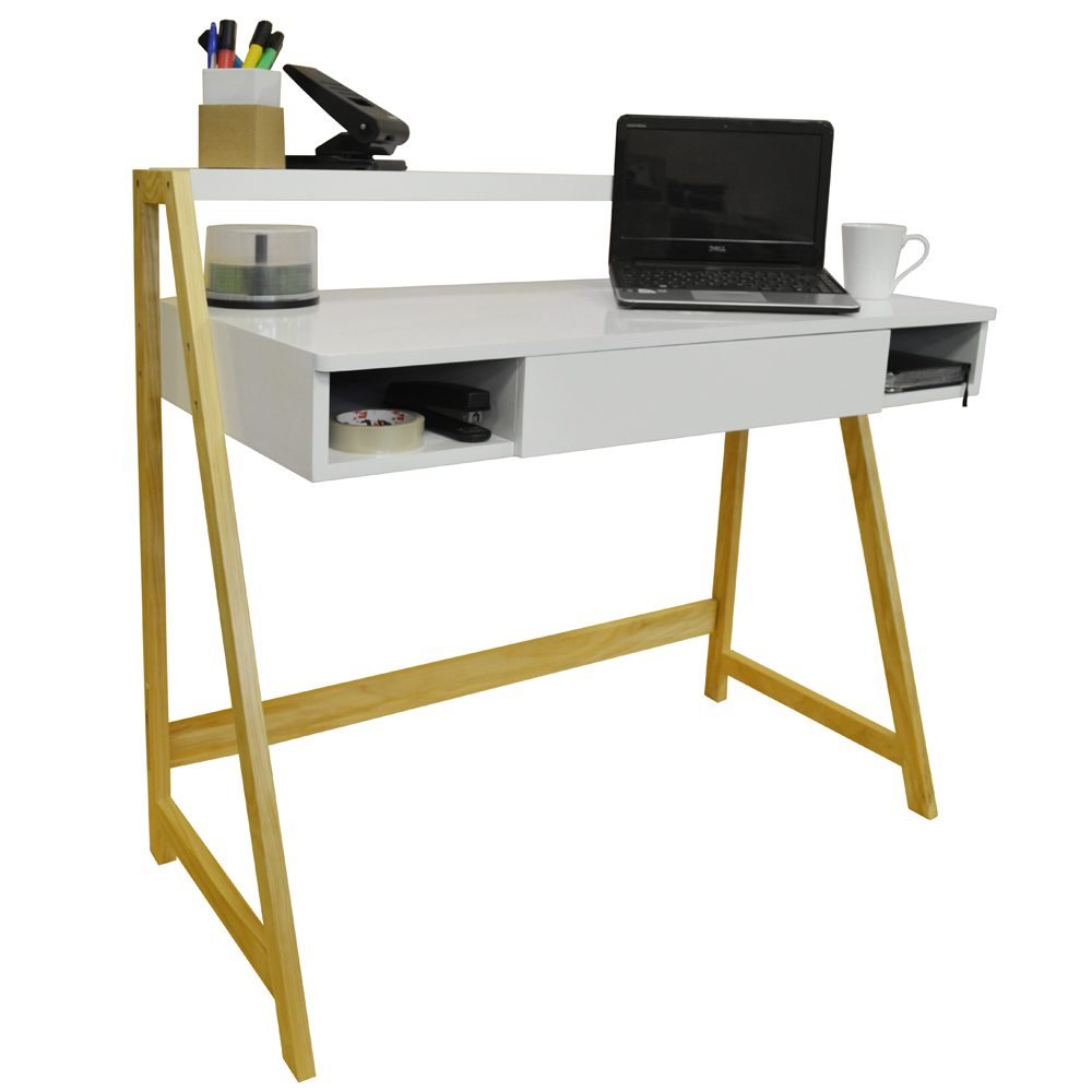 LEAN - Retro Office Desk / Computer Workstation / Dressing Table - Pine / White