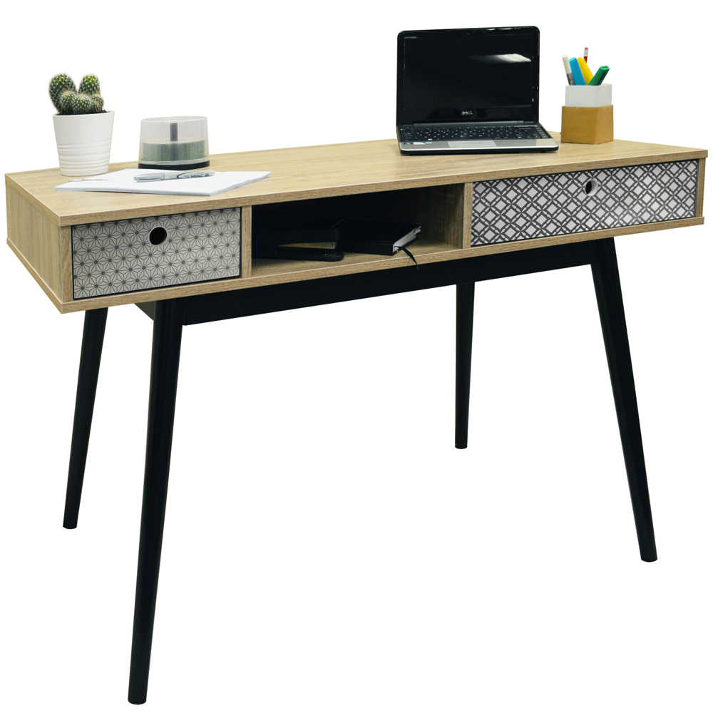 RETRO - 2 Drawer Office Computer Desk / Dressing Table - Oak / Black