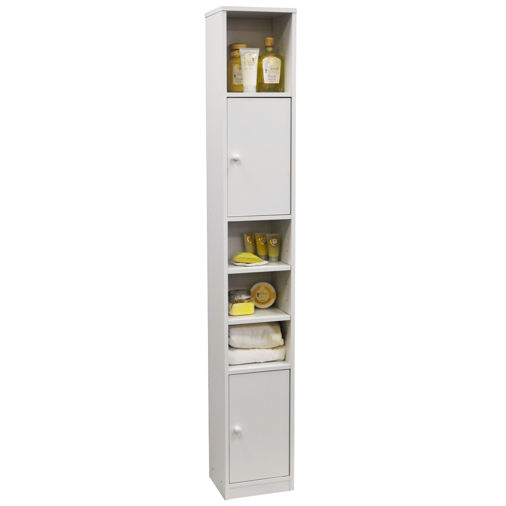 JAMERSON - Large Tall Tower Storage Cupboard with Shelves - White