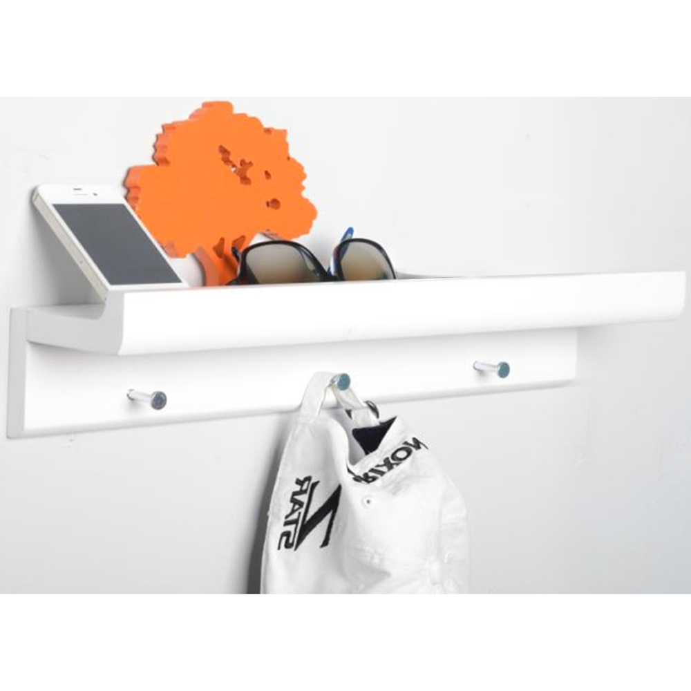 OAKLEY - Wall Mounted 45cm Organiser Floating Shelf with 3 Key / Coat Hooks - White