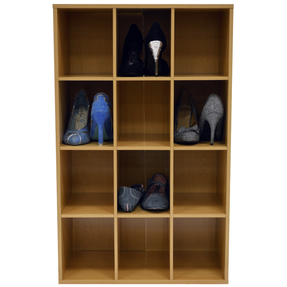 PIGEON HOLE - 12 Pair Shoe Storage / Display / Media Shelves - Beech