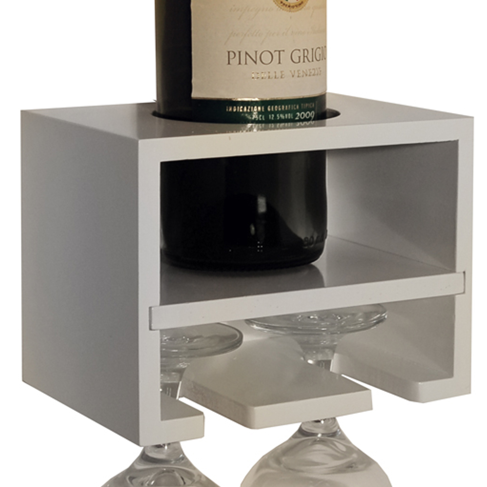 CABERNET - Wall Mounted Floating Wine Bottle / 2 Glass Rack - White