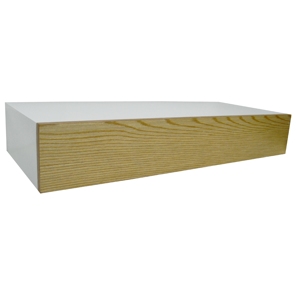 HIDDEN - 2ft / 60cm Floating Storage Shelf with Drawer - White / Ash