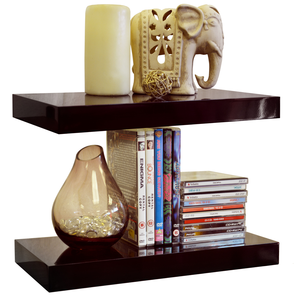 GLOSS - Wall Mounted 40cm Floating Shelf - Pack of Two - Black