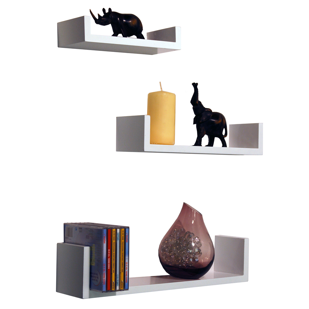 MELODY - Wall Mounted Floating Gloss Display Storage Shelves - Set of 3 - White