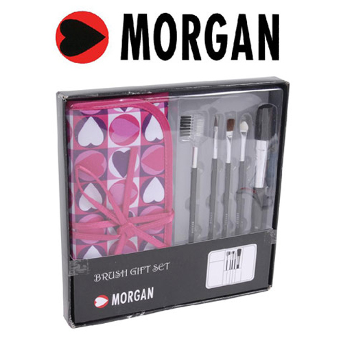 MORGAN - Love Hearts Cosmetic Brush Gift Set with Travel Wrap - Pink / Lilac