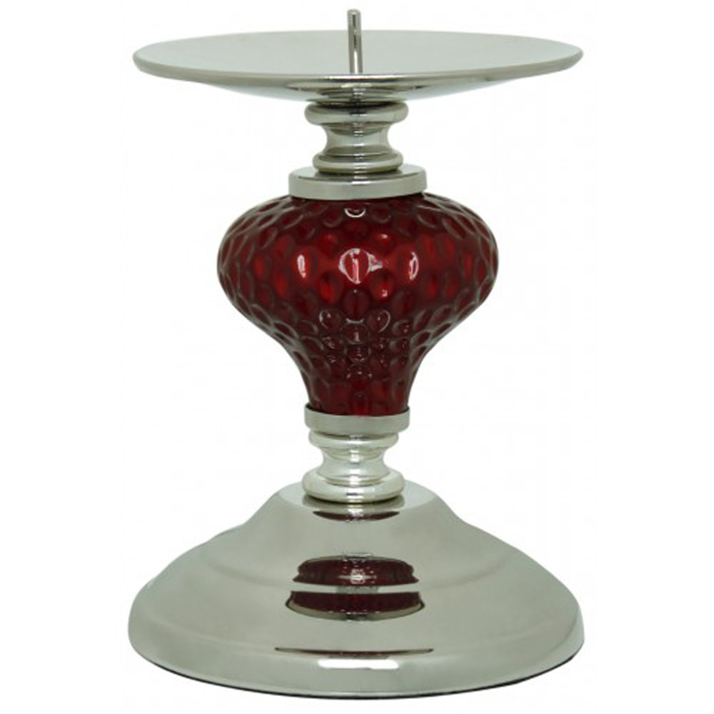 BAHAMA - Metal Decorative Single Candle Holder - Red / Silver