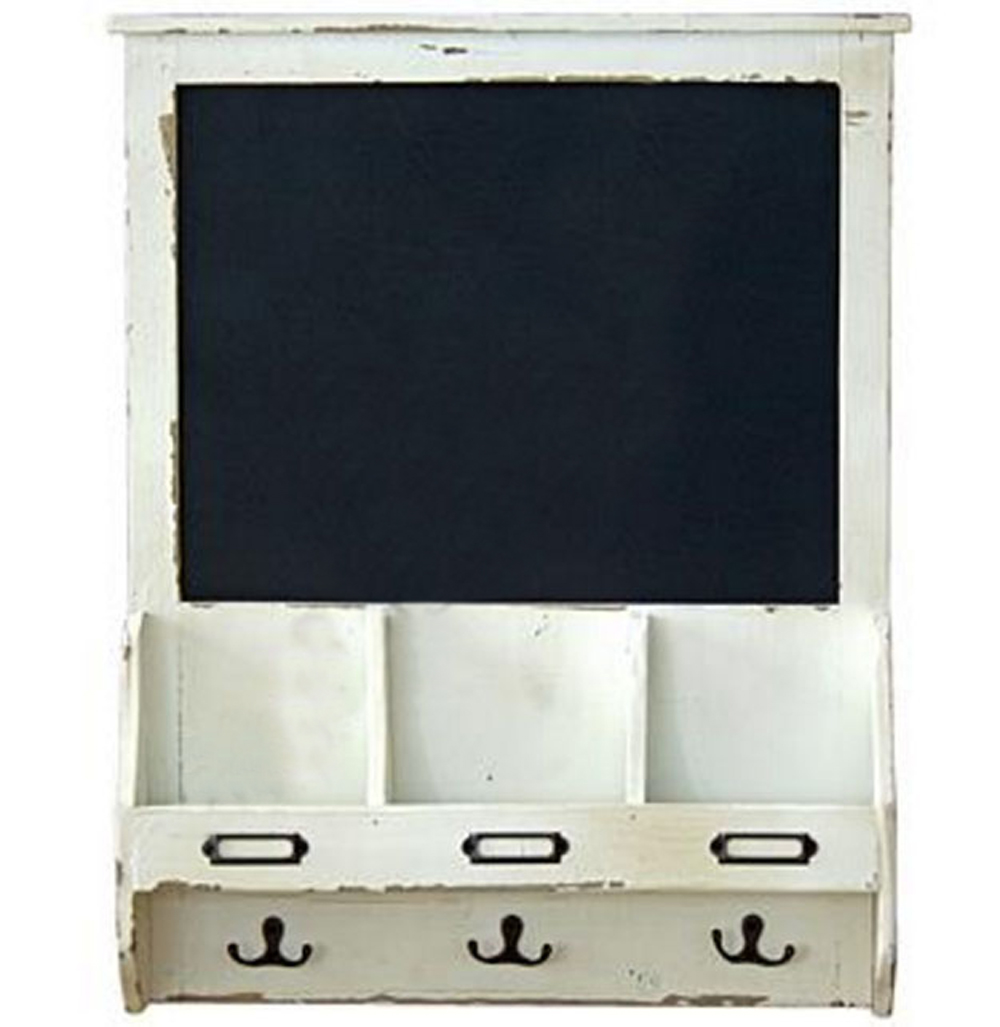 ORGANISE - Wall Storage Shelf with Blackboard and Hooks - Cream