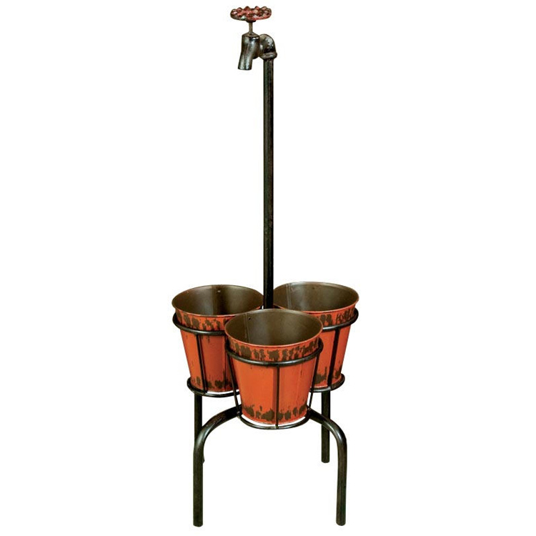 ON TAP - Decorative 3 Pot Garden Flower Planter Stand - Black / Brown